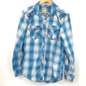 Machine Fame Jeans Inc. Long Sleeve Western Style Blue Button Down Shirt Size M